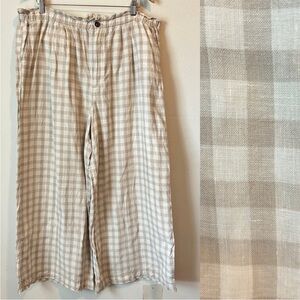 Lou & Grey XL Women’s Linen Gingham Light Tan Print Wide Leg Paperbag Pants